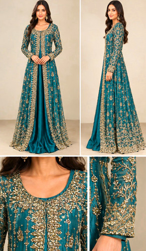 Teal floral embroidered maxi - floral,