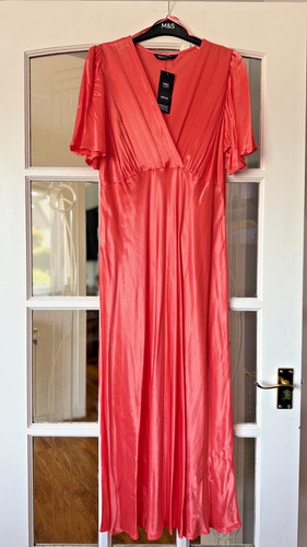 Bnwt bright coral satin - m&s,