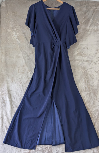 Navy blue wrap maxi - wrap, dress