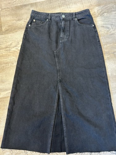 Black denim maxi skirt - black,