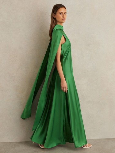 Reiss womens green maxi satin - green,